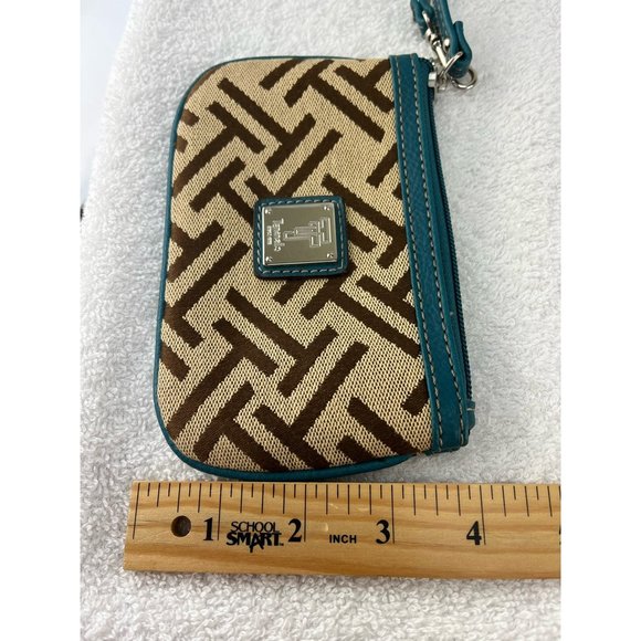 Tignanello Womens Wristlet Beige Brown Signature Logo Zipper Lined Micro - Picture 6 of 8